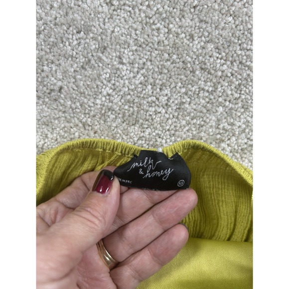 Milk & Honey Womens XS Yellow Crochet Ruffle Peplum Boho Summer Tank Halter Boho - Picture 5 of 9